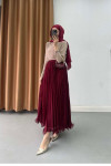 Sare Fashion Flowing Pleated Skirt in Burgundy