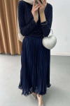 Sare Fashion Flowing Pleated Skirt, Navy Blue