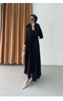 Sare Fashion Flowing Pleated Skirt, Black