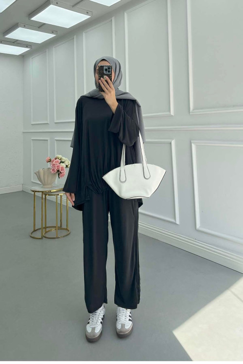 Sare Fashion Black Suit with Drawstring Bottom and Trousers