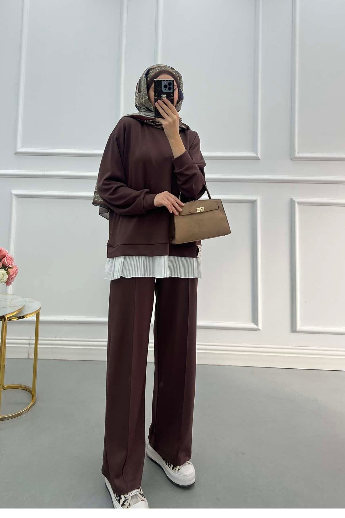 Sare Fashion Six Pleated Oysh Set Brown Sare Fashion Six Pleated Oysh Set Brown