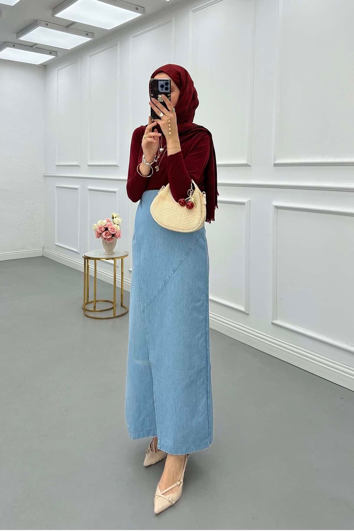 Sare Fashion Wrap Denim Skirt Light Blue