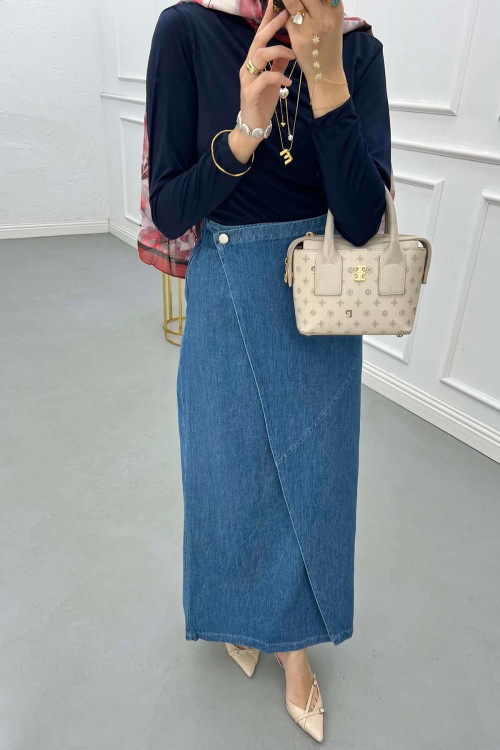 Sare Fashion Anvelop Kot Etek Mavi