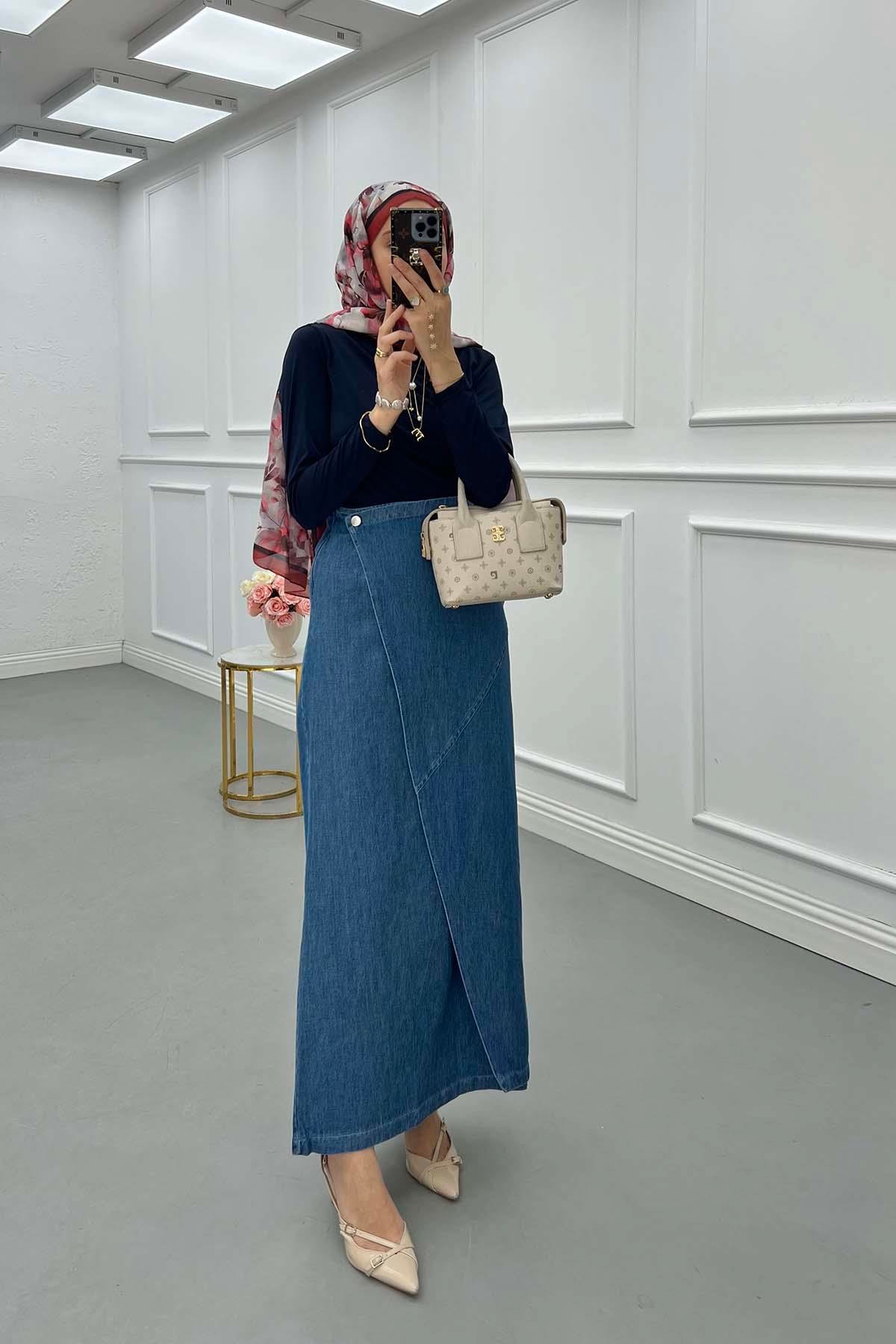 Sare Fashion Anvelop Kot Etek Mavi