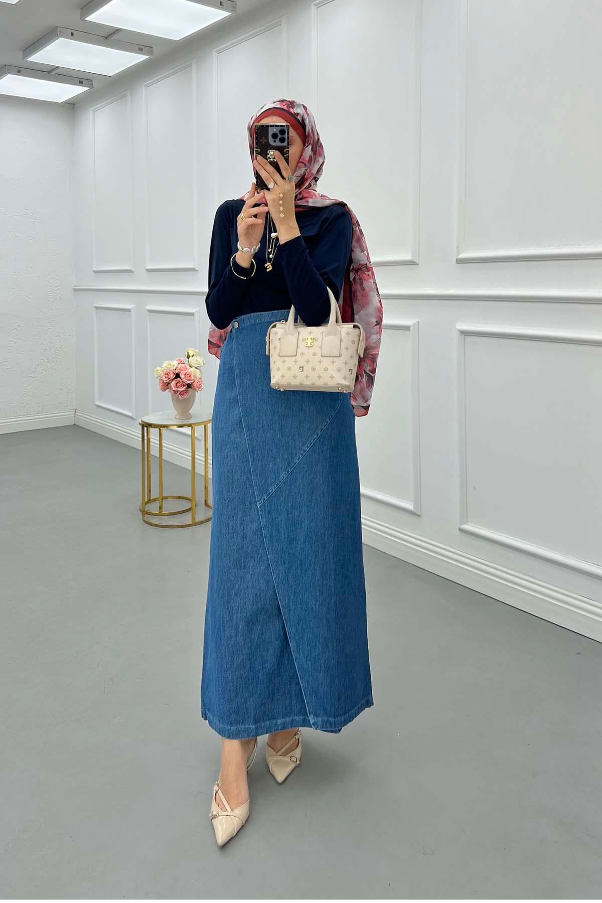Sare Fashion Anvelop Kot Etek Mavi