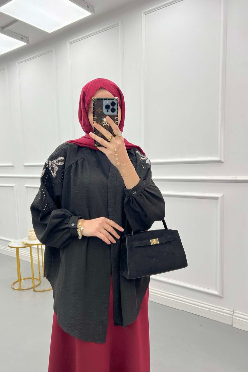 Embroidered Back Sequin Kimono Black Embroidered Back Sequin Kimono Black