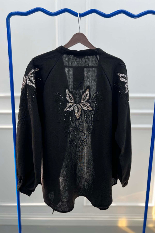 Embroidered Back Sequin Kimono Black Embroidered Back Sequin Kimono Black