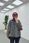 Sare Fashion Oval Cut Back Denim Jacket Gray Sare Fashion Oval Cut Back Denim Jacket Gray