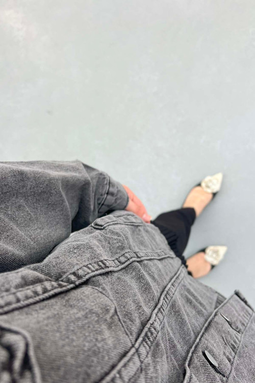 Sare Fashion Oval Cut Back Denim Jacket Gray Sare Fashion Oval Cut Back Denim Jacket Gray