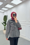 Sare Fashion Oval Cut Back Denim Jacket Gray Sare Fashion Oval Cut Back Denim Jacket Gray