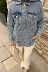 Sare Fashion Oval Cut Back Denim Jacket Blue Sare Fashion Oval Cut Back Denim Jacket Blue