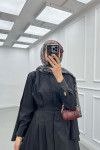 Sare Fashion Removable Belt Parachute Dress with Cape at Back Black