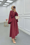 Sare Fashion Removable Belt Parachute Dress with Cape at Back Claret Red