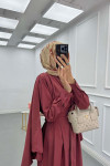 Sare Fashion Removable Belt Parachute Dress with Cape at Back Claret Red