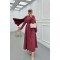 Sare Fashion Removable Belt Parachute Dress with Cape at Back Claret Red