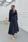 Sare Fashion Removable Belt Parachute Dress with Cape at Back Black