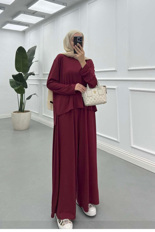 Sare Fashion Long Back Wide Leg Modal Oysh Suit Burgundy Sare Fashion Long Back Wide Leg Modal Oysh Suit Burgundy