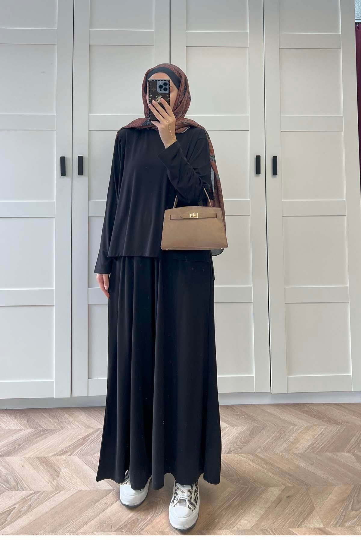 Sare Fashion Long Back Wide Leg Modal Oysh Suit Black