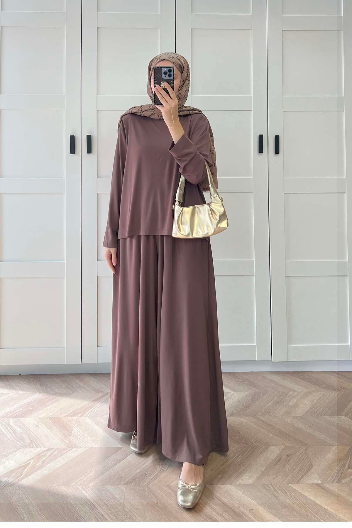 Sare Fashion Long Back Wide Leg Modal Oysh Suit Brown