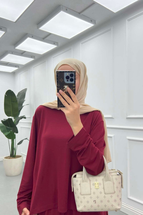 Sare Fashion Long Back Wide Leg Modal Oysh Suit Burgundy Sare Fashion Long Back Wide Leg Modal Oysh Suit Burgundy