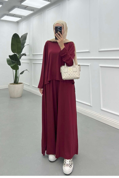 Sare Fashion Long Back Wide Leg Modal Oysh Suit Burgundy Sare Fashion Long Back Wide Leg Modal Oysh Suit Burgundy