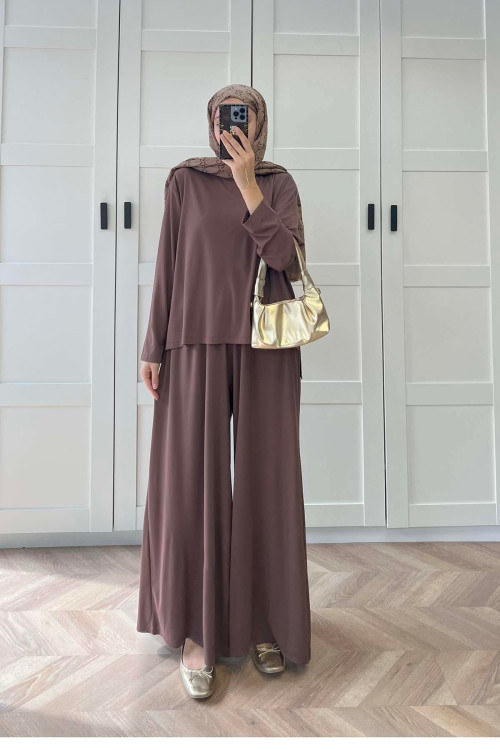 Sare Fashion Long Back Wide Leg Modal Oysh Suit Brown
