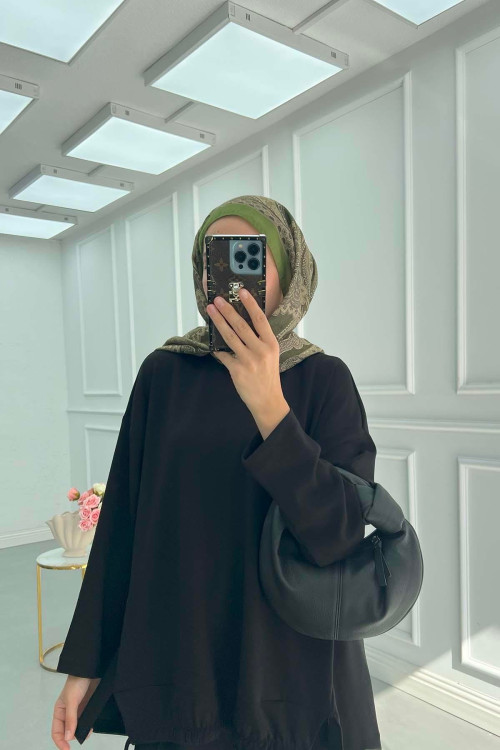 Sare Fashion Oysh Suit Black with Long Back Skirt and Rope Detail Sare Fashion Oysh Suit Black with Long Back Skirt and Rope Detail