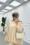 Sare Fashion Oysh Beige Suit with Long Back Skirt and Rope Detail Sare Fashion Oysh Beige Suit with Long Back Skirt and Rope Detail