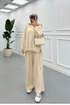 Sare Fashion Oysh Beige Suit with Long Back Skirt and Rope Detail