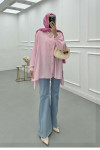 Sare Fashion Long Back Slit Detailed Shirt Pink