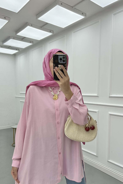 Sare Fashion Long Back Slit Detailed Shirt Pink