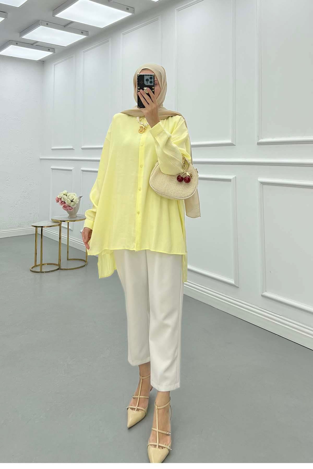 Sare Fashion Long Back Slit Detailed Shirt Yellow