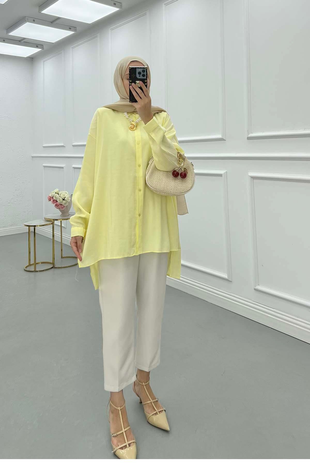 Sare Fashion Long Back Slit Detailed Shirt Yellow Sare Fashion Long Back Slit Detailed Shirt Yellow