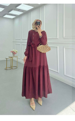 Sare Fashion Asymmetrical Tie Dress Burgundy