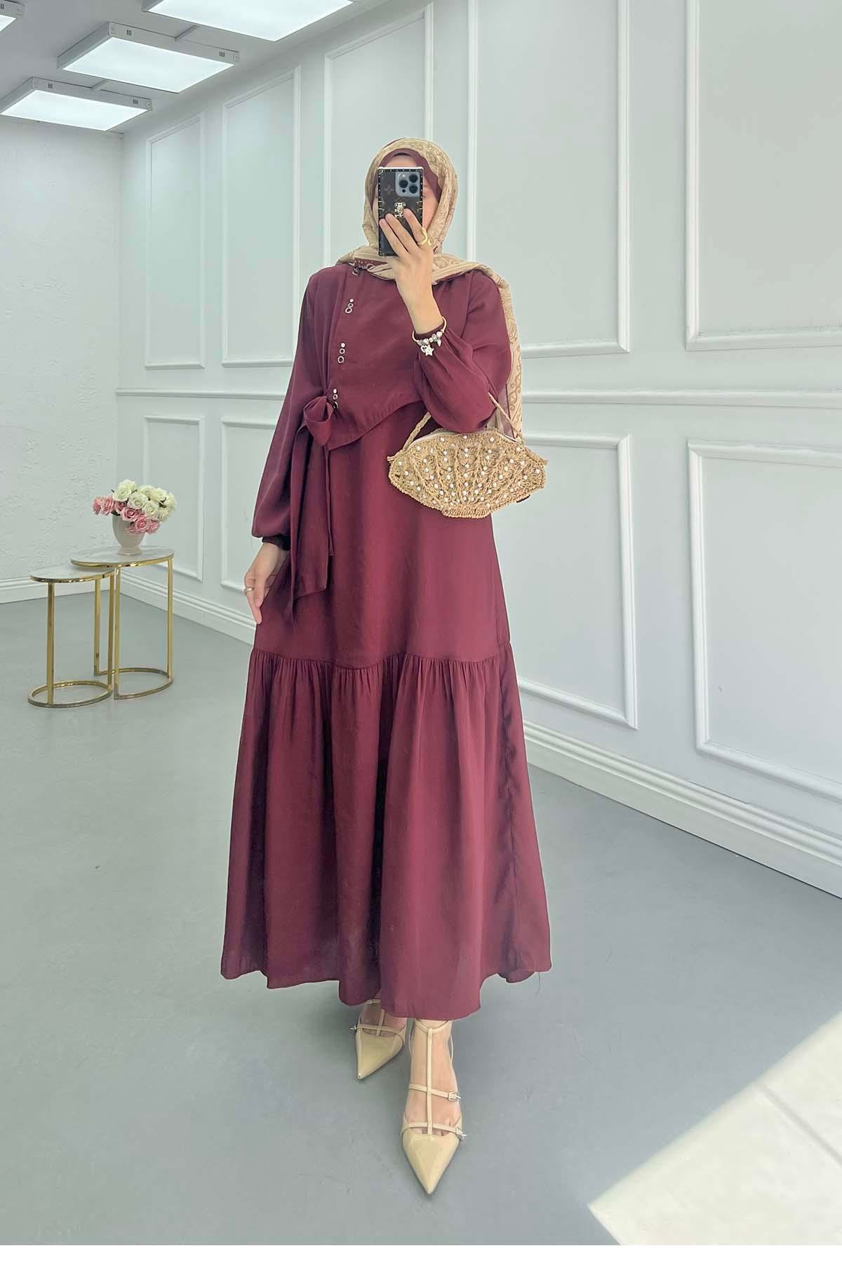 Sare Fashion Asymmetrical Tie Dress Burgundy