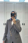 Sare Fashion Asymmetric Cut Lined Jacket Set Gray Sare Fashion Asymmetric Cut Lined Jacket Set Gray