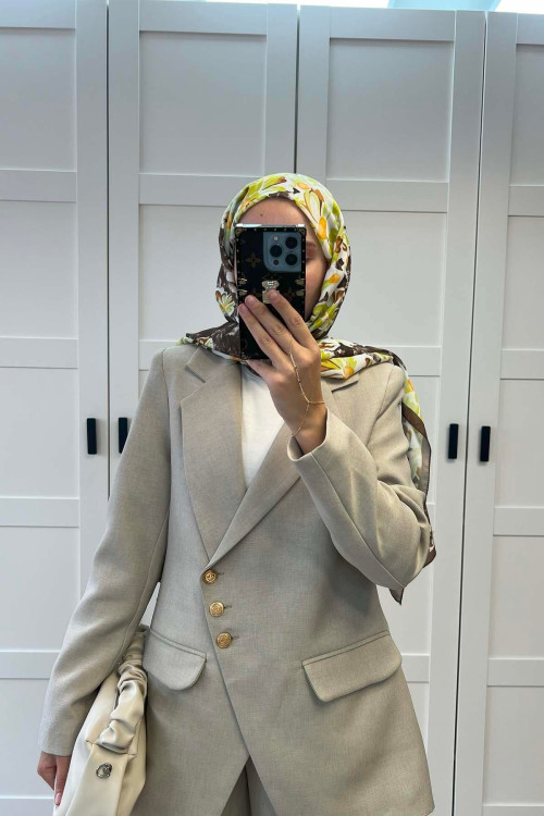 Sare Fashion Asymmetric Cut Lined Jacket Set Stone