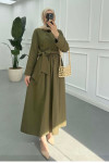 Sare Fashion Asymmetrical Cut Tie Dress Khaki