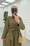 Sare Fashion Asymmetrical Cut Tie Dress Khaki Sare Fashion Asymmetrical Cut Tie Dress Khaki