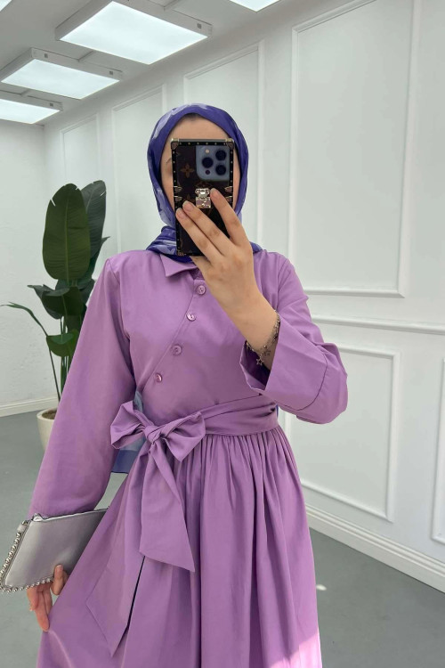 Sare Fashion Asymmetrical Cut Tie Dress Lilac Sare Fashion Asymmetrical Cut Tie Dress Lilac