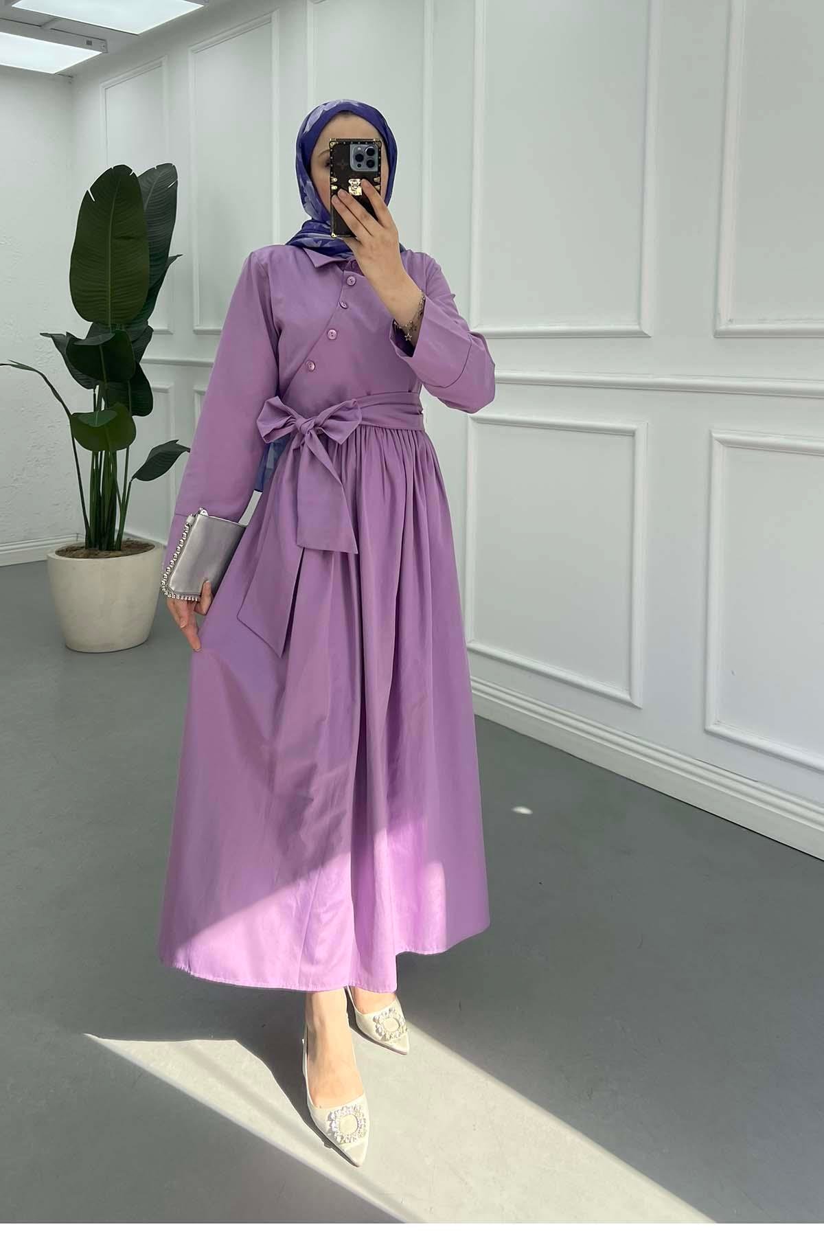 Sare Fashion Asymmetrical Cut Tie Dress Lilac