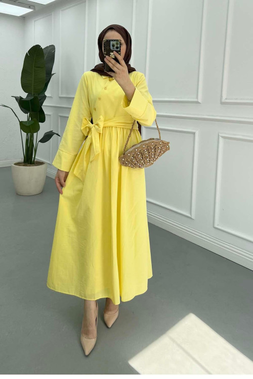 Sare Fashion Asymmetrical Cut Tie Dress Yellow Sare Fashion Asymmetrical Cut Tie Dress Yellow