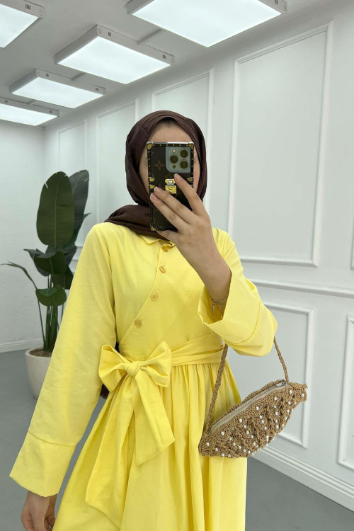 Sare Fashion Asymmetrical Cut Tie Dress Yellow Sare Fashion Asymmetrical Cut Tie Dress Yellow