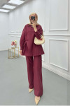 Sare Fashion Asymmetric Cut Waist Tie Suit Claret Red