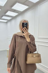 Sare Fashion Asymmetric Cut Waist Tie Suit Brown