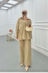 Sare Fashion Asymmetric Cut Waist Tie Suit Camel