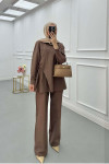 Sare Fashion Asymmetric Cut Waist Tie Suit Brown
