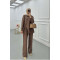 Sare Fashion Asymmetric Cut Waist Tie Suit Brown