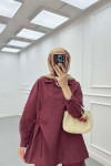 Sare Fashion Asymmetric Cut Waist Tie Suit Claret Red