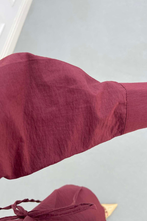 Sare Fashion Asymmetric Cut Waist Tie Suit Claret Red